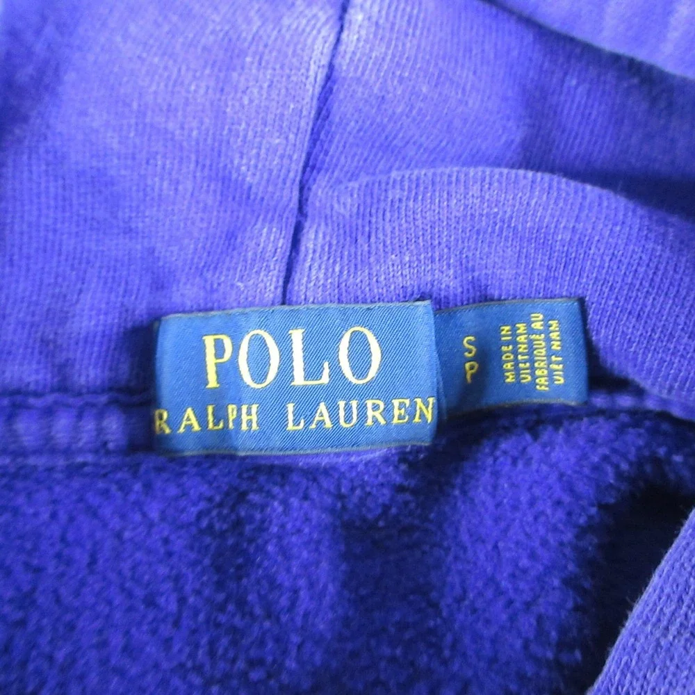 Polo Ralph Lauren Hoodie Mens Small Purple Pullover Fleece Pony Logo Flaw